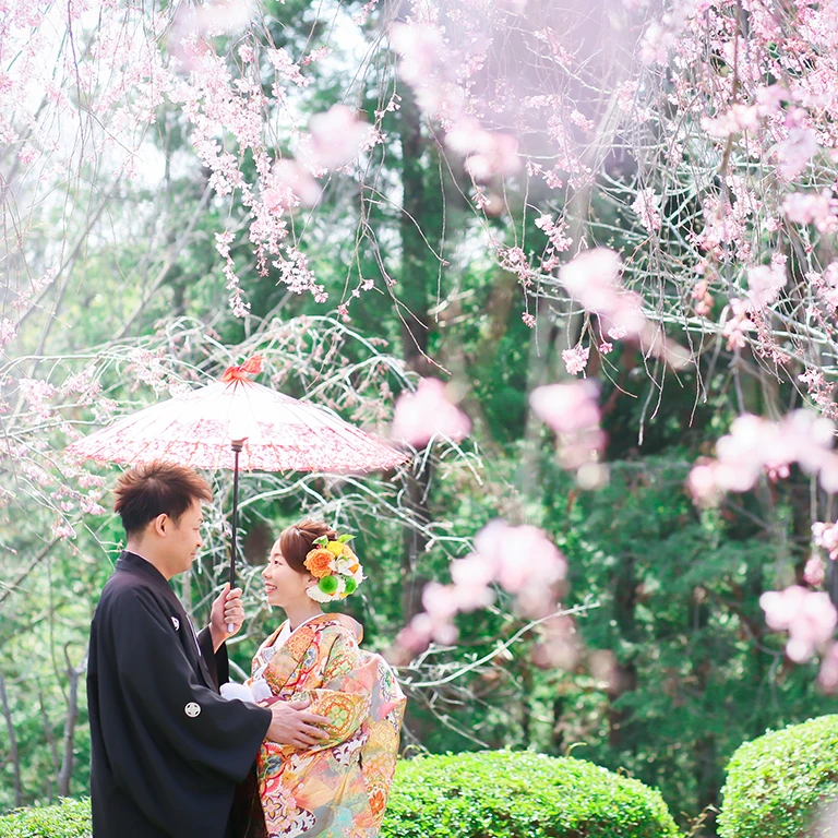 結婚写真 滋賀 前撮り びわこ文化公園 桜の和装撮影